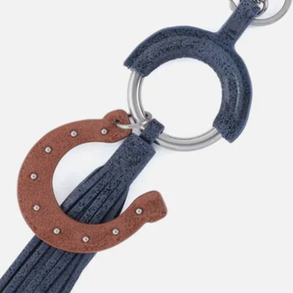 New HOBO LUCKY TASSEL FOB indigo sky Blue & Brown Horseshoe Keychain (Leather)!